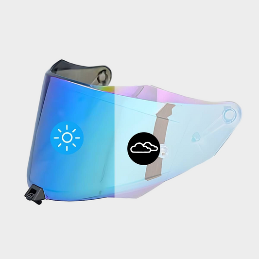 A blue photochromic transition visor for a kyt r2r helmet