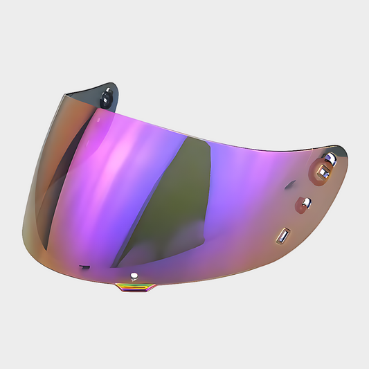 A purple tinted visor for ICON IC-04 Airframe Pro / Airmada helmets with a mirrored finish.