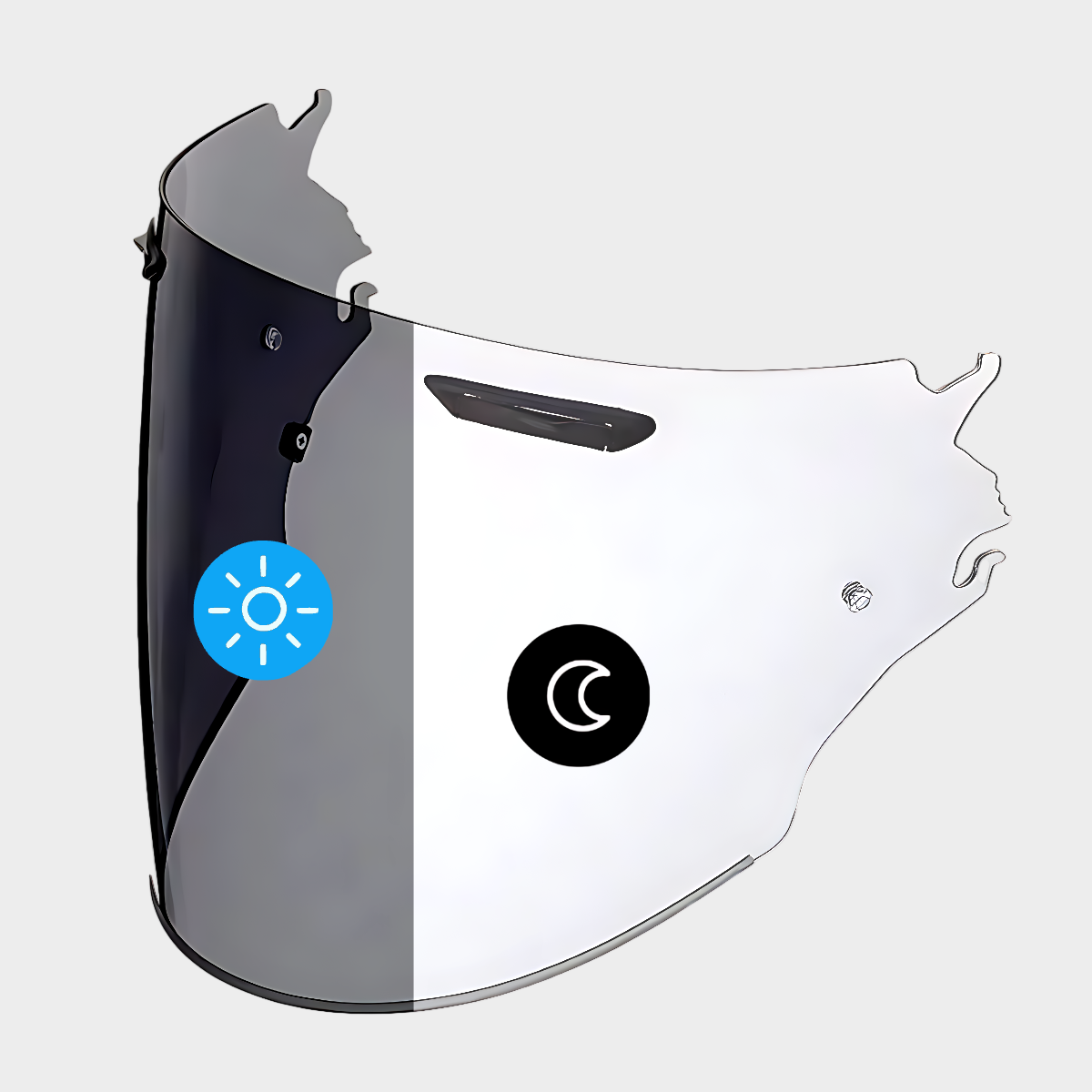 A photochromic aftermarket visor fits ARAI vas-z sz-r motorcycle helmets