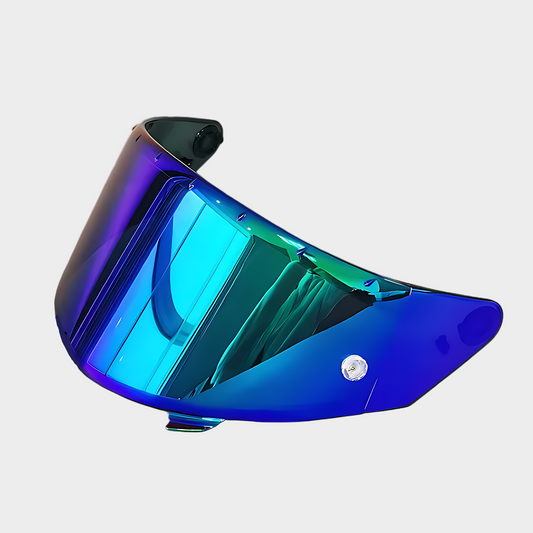 An aftermarket blue and green tinted visor for KYT nfr nz race motorcycle helmets